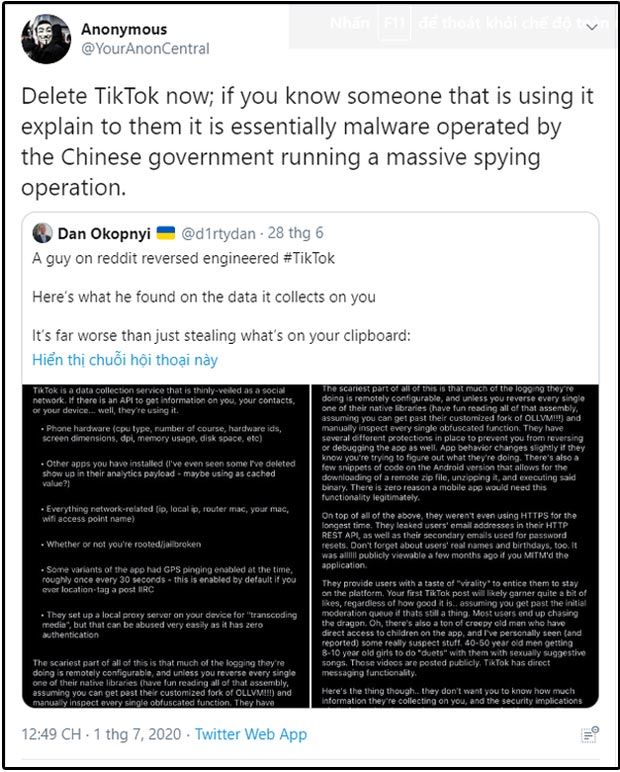 Nhóm hacker Anonymous nổi tiếng cảnh báo xóa TikTok