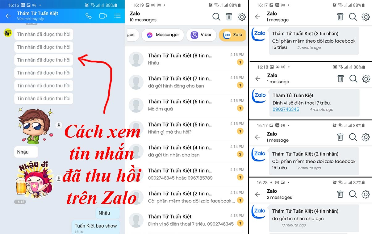 Cách xem tin nhắn đã thu hồi trên Zalo Messenger Viber