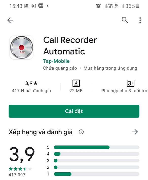 Call Recorer Automatic (Tap-Mobile) cho Android