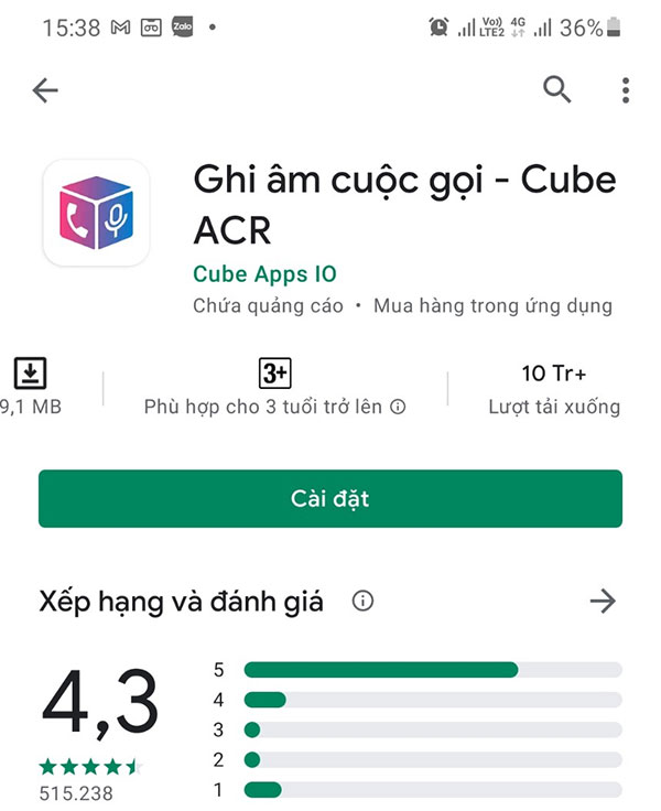 Ứng dụng ghi âm cuộc gọi - Cube ACR (Cube Apps IO)