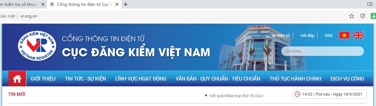 Bước 1: Truy cập website cục đăng kiểm Việt Nam